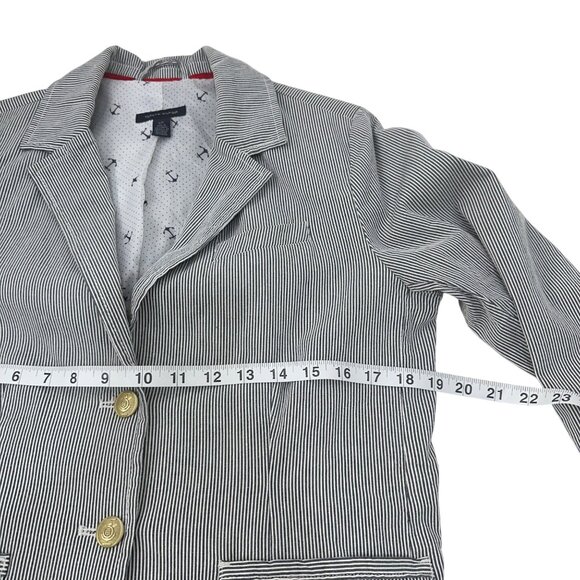 Tommy Hilfiger Womens Striped Blazer SZ L/G Cotton Blend Nautical Striped Print - Picture 8 of 16